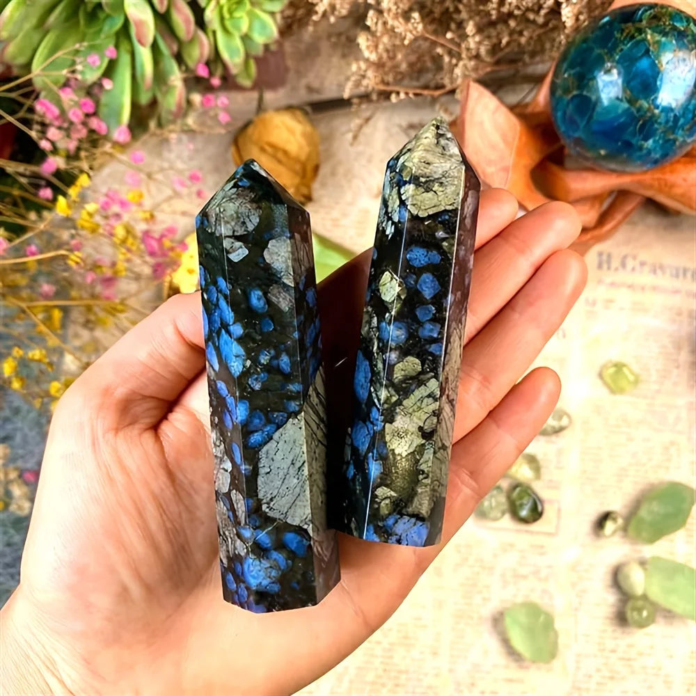 Natural Blue Larvikite Crystal Tower | Flashy Polished Gemstone