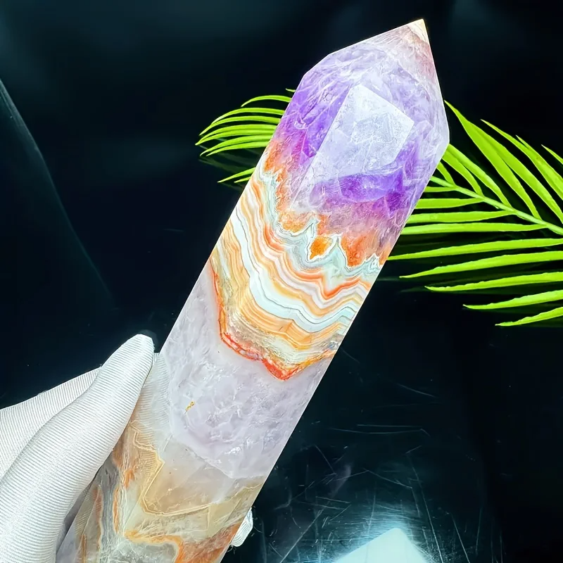 13-14cm Amethyst Agate Point Natural Crystal Crafts Amethyst Mexican Agate Large Tower for Decoration