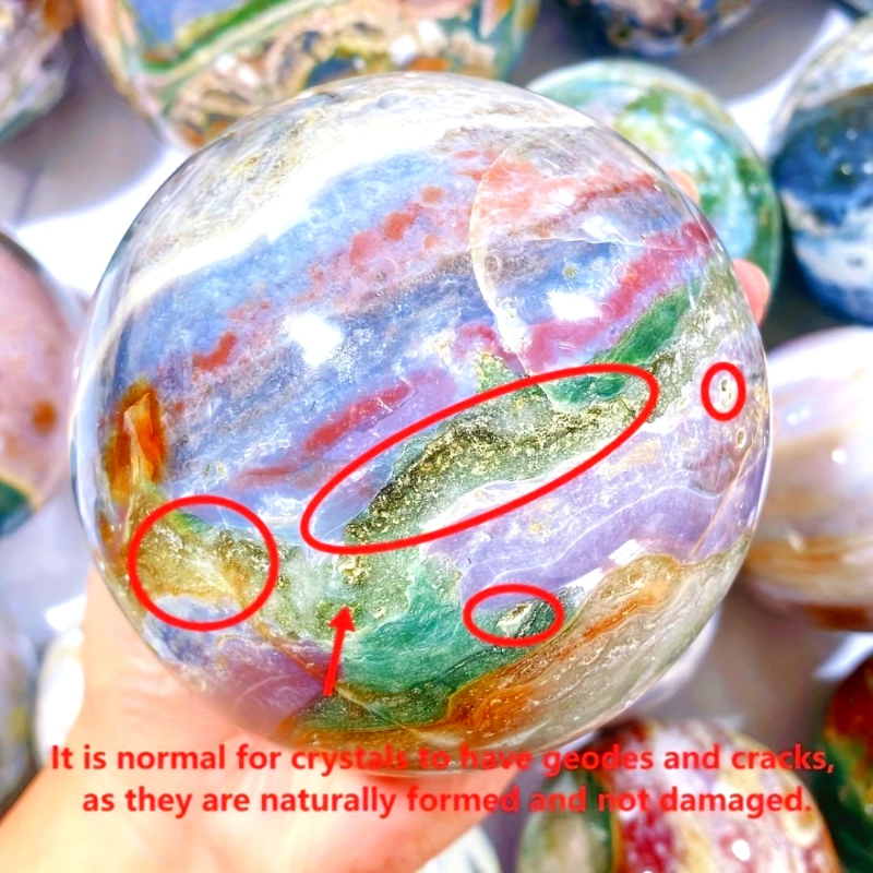 8-8.5cm Ocean Jasper Sphere Mineral Healing Quartz Crystal Decoration Gemstones Mineral Specimen Crystal Stone Room Decoration