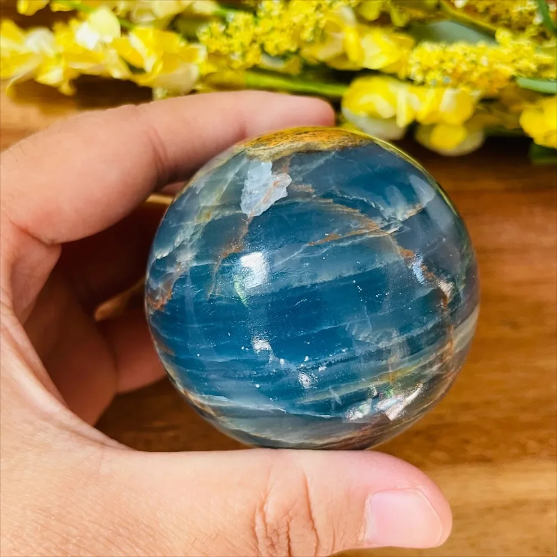 6-6.5cm Blue Onyx Sphere Blue Quartz Crystal Ball  Aesthetic Room Decor  Crystals and Stones Healing Natural Stone