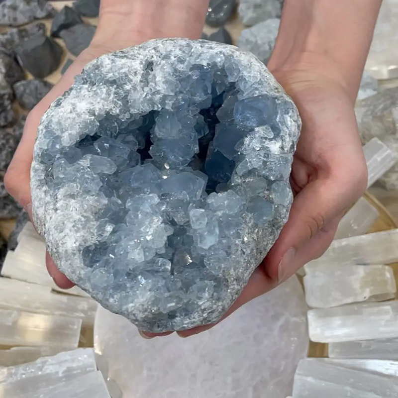 400-600g Celestine Stone Cluster - Natural - Genuine Blue Celestite Crystal Cluster, Home Decor, Specimen Collection
