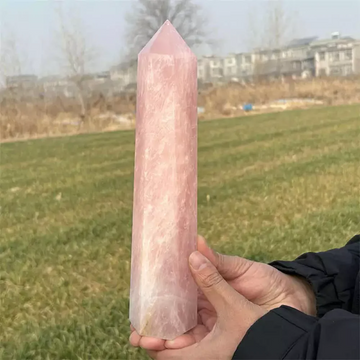 Natural Rose Quartz Obelisk Tower — 1.28kg Large Crystal Wand Point