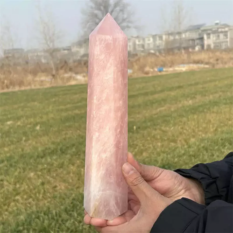 Natural Rose Quartz Obelisk Tower — 1.28kg Large Crystal Wand Point