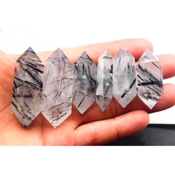 Natural Black Tourmaline Crystal Wand Points — Set of 6 Hexagonal Energy Stones, Chakra Home Decor