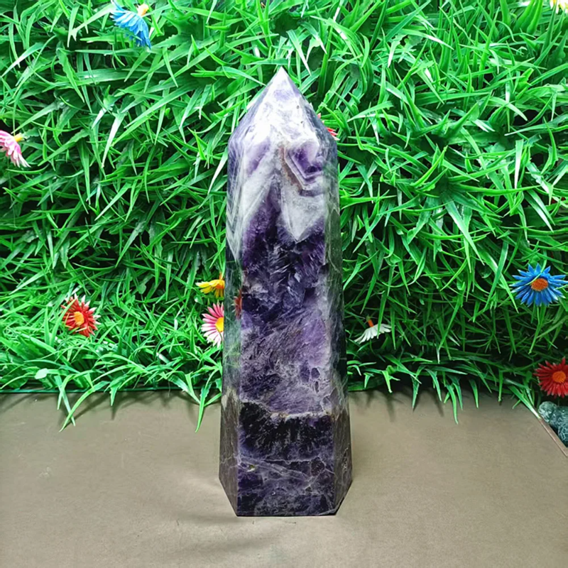 Natural Fantasy Amethyst Quartz Crystal Wand — Purple Phantom Healing Point