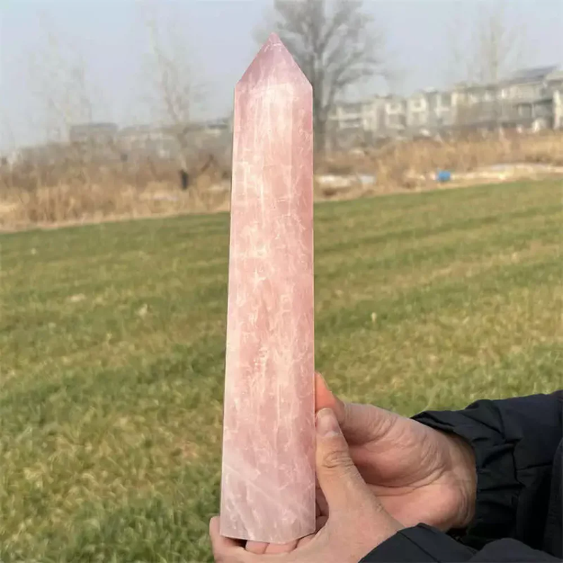 Natural Rose Quartz Obelisk Tower — 1.28kg Large Crystal Wand Point
