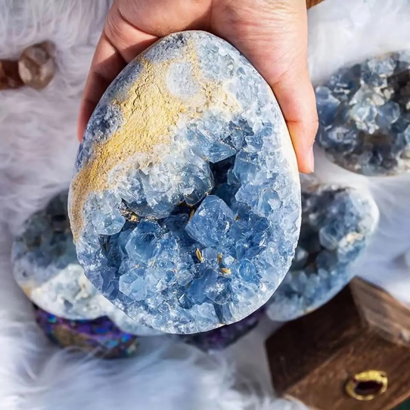800-1000g Celestine Stone Cluster - Natural - Genuine Blue Celestite Crystal Cluster, Home Decor, Highquality Mineral