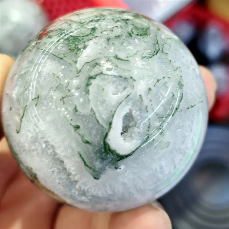 Natural Moss Agate Ball Reiki Tree Crystal Sphere Home Office Collections Aesthetic Decorative Minerals Modern Stones 2025