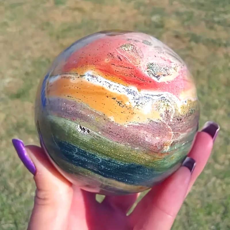 Natural Ocean Jasper Sphere — 7–7.5cm Healing Crystal Ball, Mineral Decoration