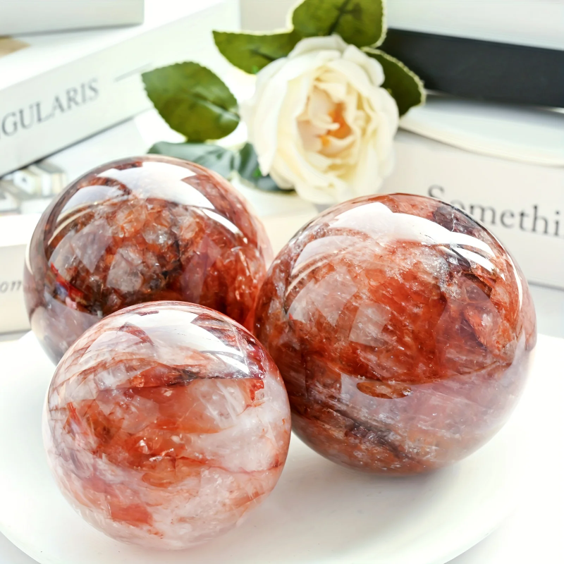 Large Fire Quartz Crystal Sphere, Polished Ball, Home Decor and Gift, Souvenir Gift, Home Decoration,Magic Point Healing Stone