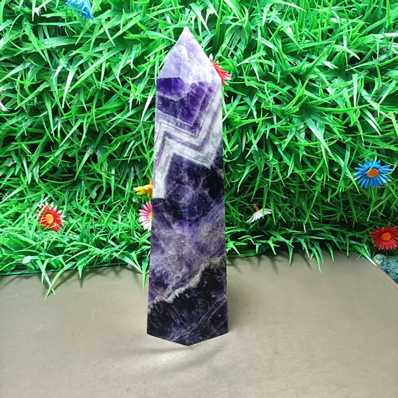 Natural Fantasy Amethyst Quartz Crystal Wand — Purple Phantom Healing Point