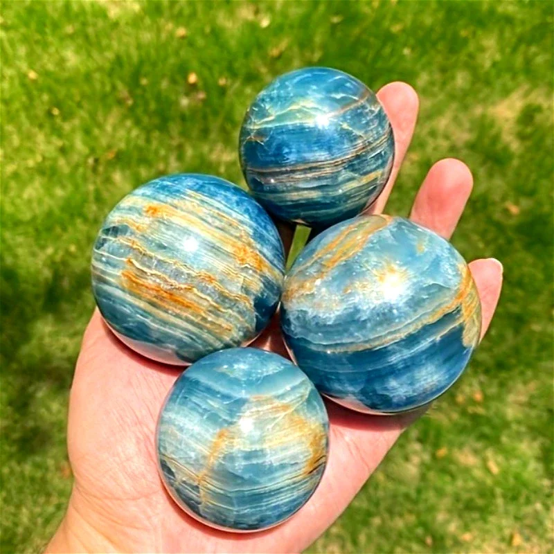 6-6.5cm Blue Onyx Sphere Blue Quartz Crystal Ball  Aesthetic Room Decor  Crystals and Stones Healing Natural Stone