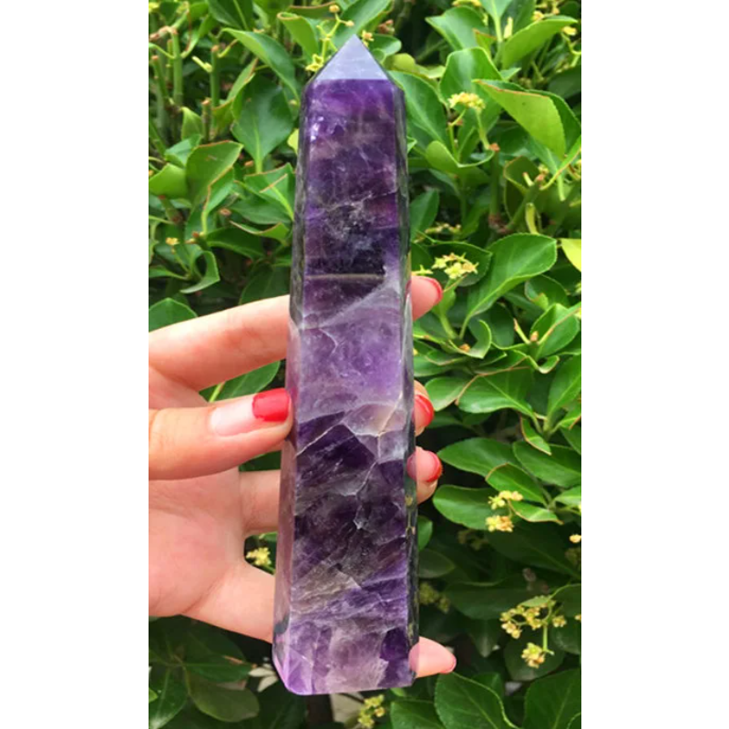 Natural Fantasy Amethyst Crystal Obelisk — 130–140mm Phantom Quartz Tower Specimen