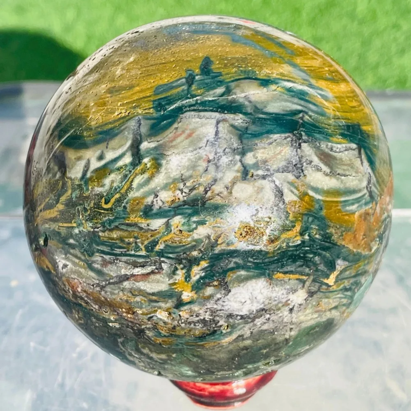 8-8.5cm Ocean Jasper Sphere Mineral Healing Quartz Crystal Decoration Gemstones Mineral Specimen Crystal Stone Room Decoration