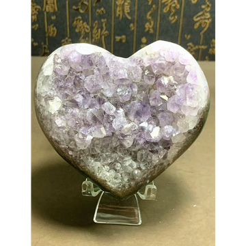 A 1 Natural Purple Crystal Hole, Heart Shape, Quartz Cluster, Specular Energy Healing, Send Bracket