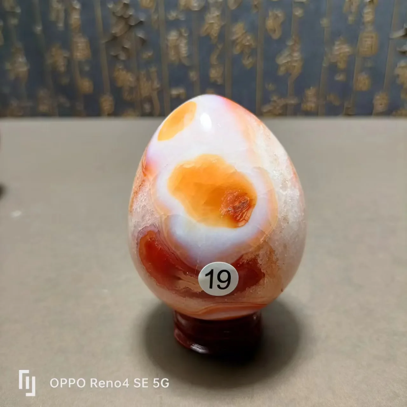 Natural Red Agate Crystal Egg — Polished Quartz Stone, Spiritual Home Decor & Ornament