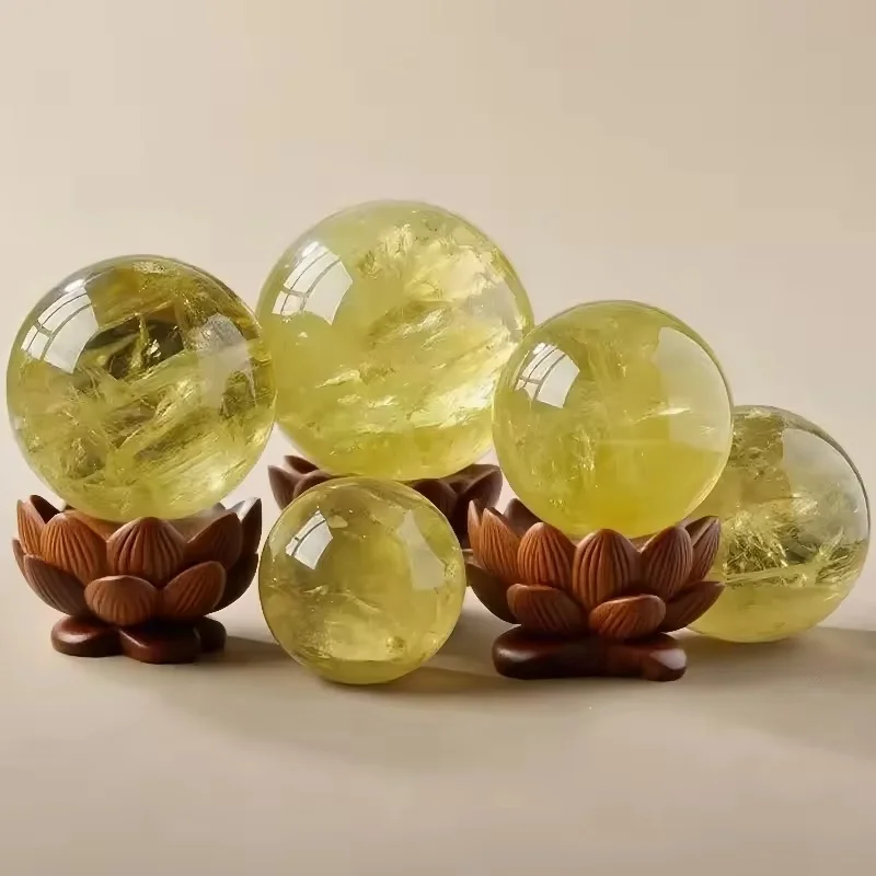 9.5-10cm Citrine Sphere Fashion Meditation Home Decoration Smooth Semi Precious Stones  Decoration Mineral Specimen