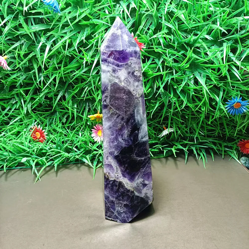 Natural Fantasy Amethyst Quartz Crystal Wand — Purple Phantom Healing Point