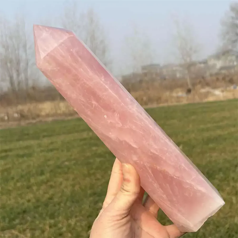 Natural Rose Quartz Obelisk Tower — 1.28kg Large Crystal Wand Point