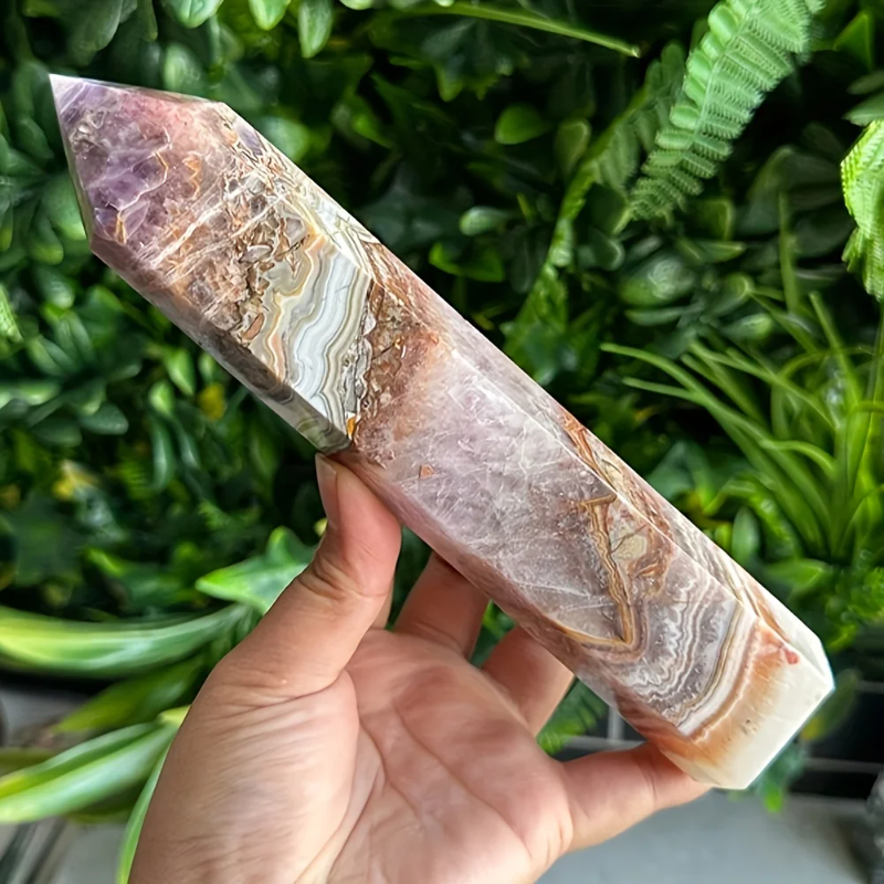 13-14cm Amethyst Agate Point Natural Crystal Crafts Amethyst Mexican Agate Large Tower for Decoration