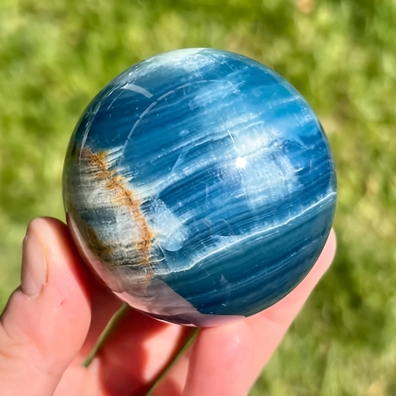 Stunning Blue Onyx Sphere, Home and Office Decor, Unique High-End Gift, family theme, gorgeous style, decorative stones