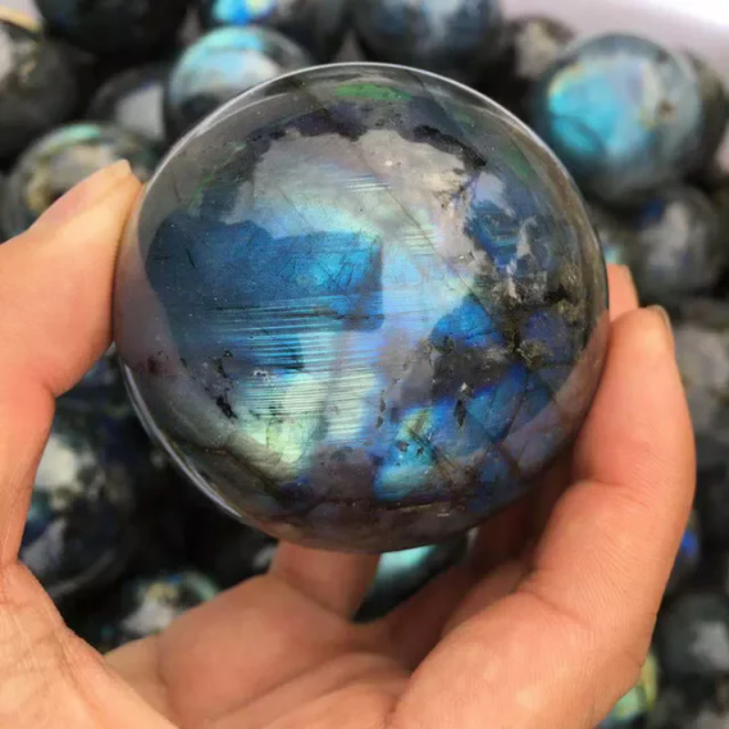 Natural Rainbow Moonstone Crystal Ball — Polished Quartz Sphere with Display Bracket