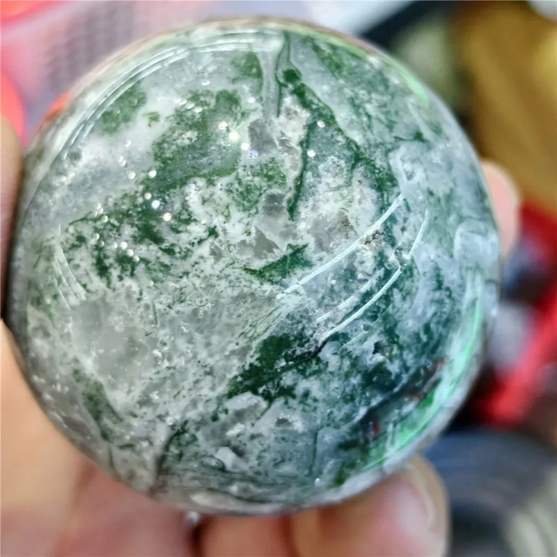 Natural Moss Agate Ball Reiki Tree Crystal Sphere Home Office Collections Aesthetic Decorative Minerals Modern Stones 2025