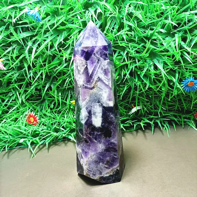 Natural Fantasy Amethyst Quartz Crystal Wand — Purple Phantom Healing Point