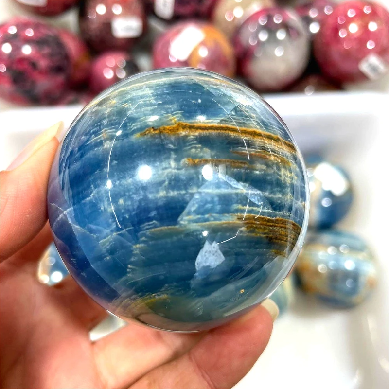 6-6.5cm Blue Onyx Sphere Blue Quartz Crystal Ball  Aesthetic Room Decor  Crystals and Stones Healing Natural Stone