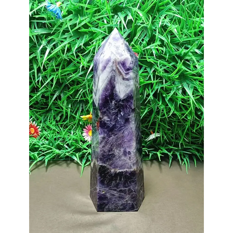 Natural Fantasy Amethyst Quartz Crystal Wand — Purple Phantom Healing Point