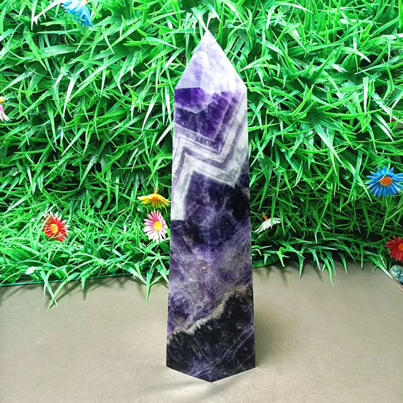 Natural Fantasy Amethyst Quartz Crystal Wand — Purple Phantom Healing Point