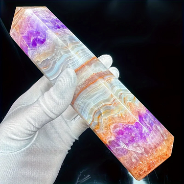 13-14cm Amethyst Agate Point Natural Crystal Crafts Amethyst Mexican Agate Large Tower for Decoration