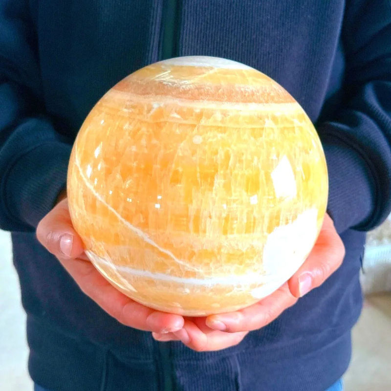 8-8.5cm Large Yellow Calcite Crystal Sphere Honey Yellow Colors Home Decoration Ball Healing Crystal Christmas and Holiday Gifts