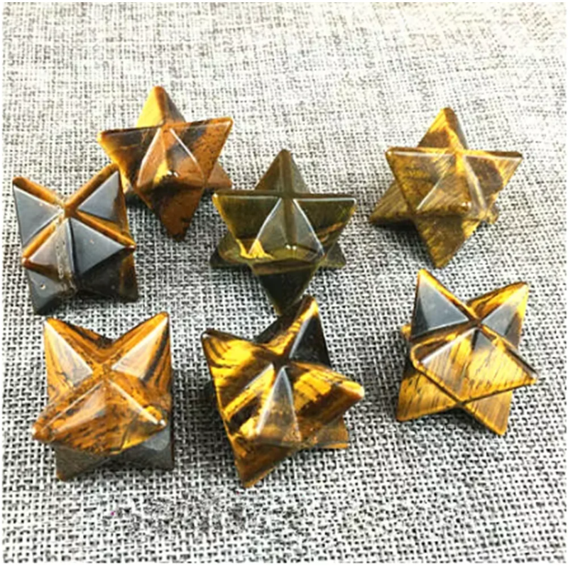 Natural Tiger's Eye Merkaba Star — Sacred Geometry Crystal Point, Chakra Reiki 1.5"