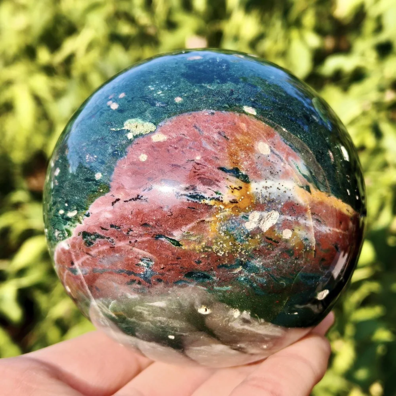 Natural Ocean Jasper Sphere — 7–7.5cm Healing Crystal Ball, Mineral Decoration