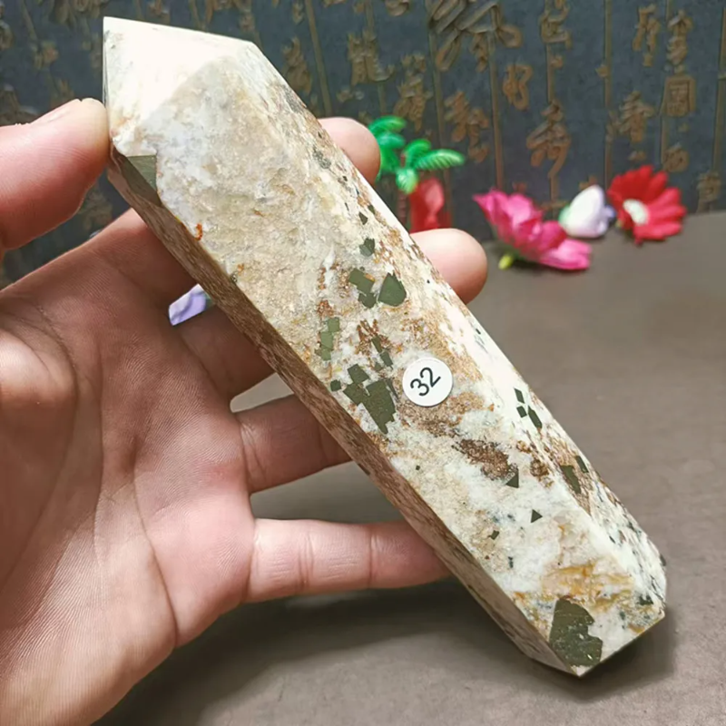 Natural Chalcopyrite Crystal Wand — Golden Peacock Ore Healing Point, Chakra Home Decor