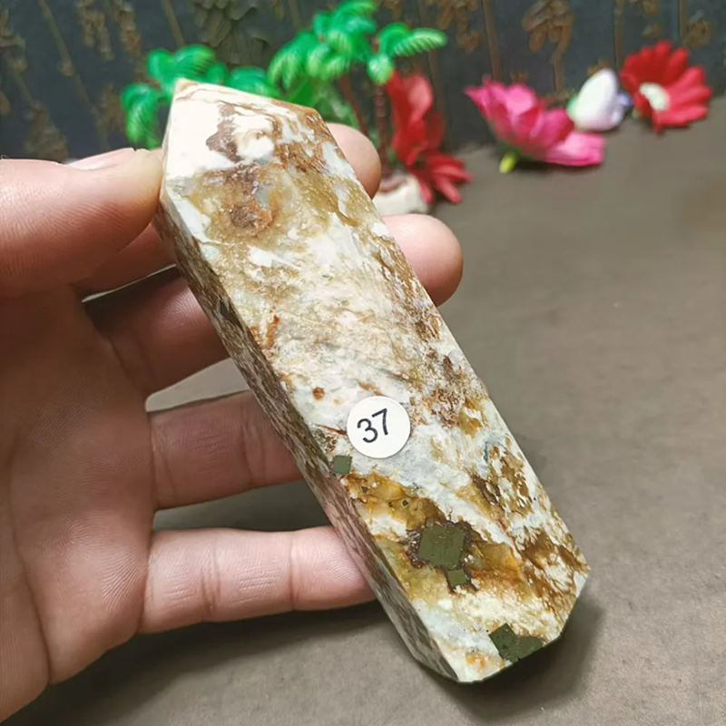 Natural Chalcopyrite Crystal Wand — Golden Peacock Ore Healing Point, Chakra Home Decor