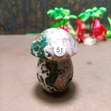 Natural Ocean Jasper Carved Mushroom — Reiki Healing Chakra Home Decor Gift