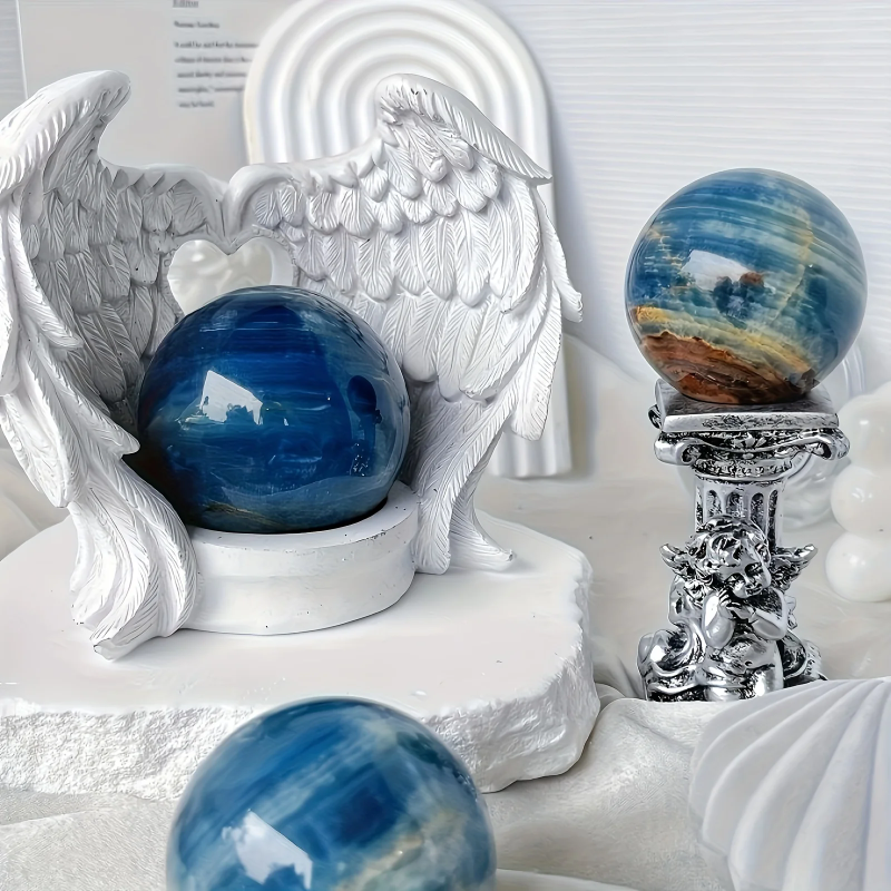 Stunning Blue Onyx Sphere, Home and Office Decor, Unique High-End Gift, family theme, gorgeous style, decorative stones