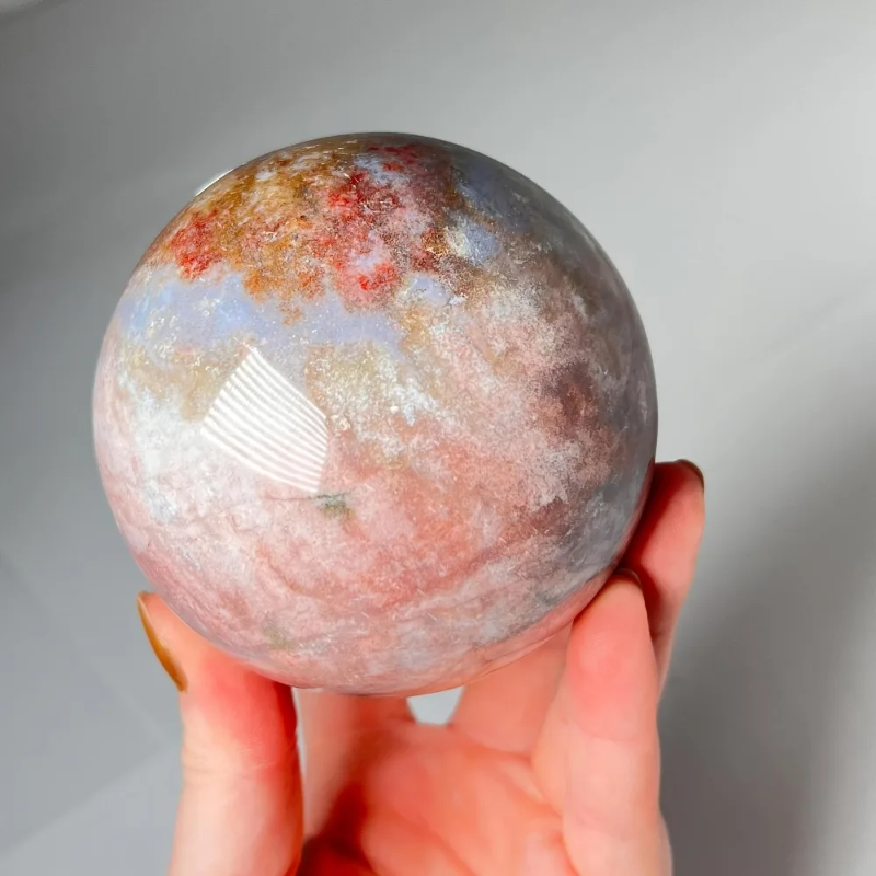 7.5-8cm Ocean Jasper Sphere Mineral Healing Quartz Crystal Decoration  Rose Quartz Room Decoration Cuarzos Piedras Naturales