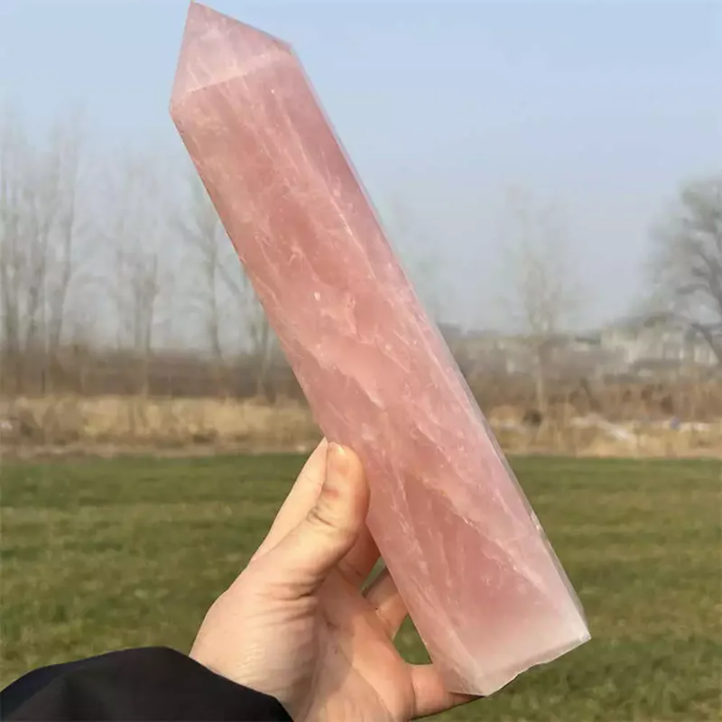 Natural Rose Quartz Obelisk Tower — 1.28kg Large Crystal Wand Point
