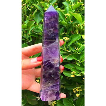 Natural Fantasy Amethyst Crystal Obelisk — 130–140mm Phantom Quartz Tower Specimen