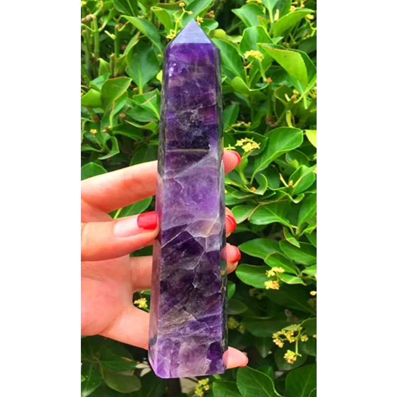 Natural Fantasy Amethyst Crystal Obelisk — 130–140mm Phantom Quartz Tower Specimen