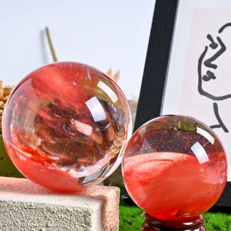 1pc Red Smelting Stone Ball,Quartz Ball,Crystal Sphere,Home Decor,Crystal Gifts,Crystal collection,Divination Ball
