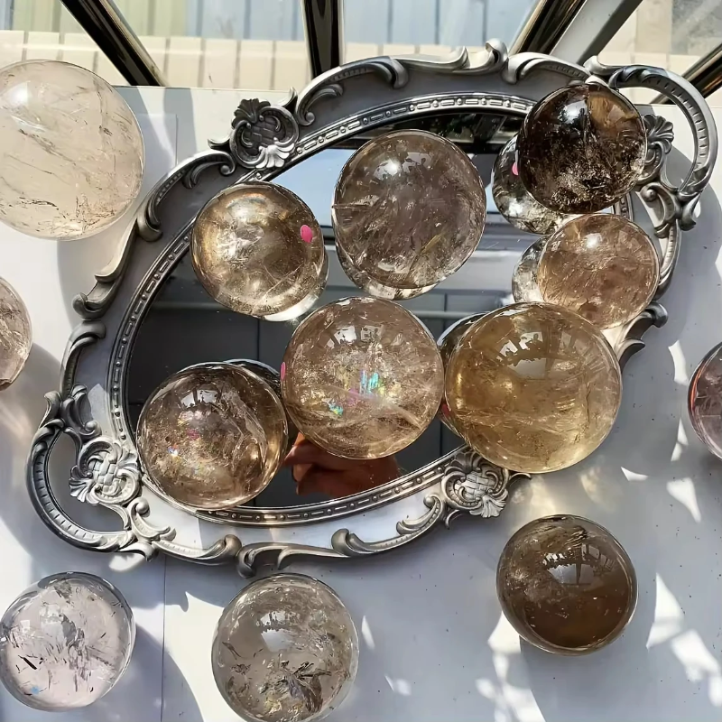 8-8.5cm Transparent Rainbow Smoky Quartz Sphere , Powerful Healing Crystal , Yoga & Divination Tool ,Sweet Valentine’s Gift