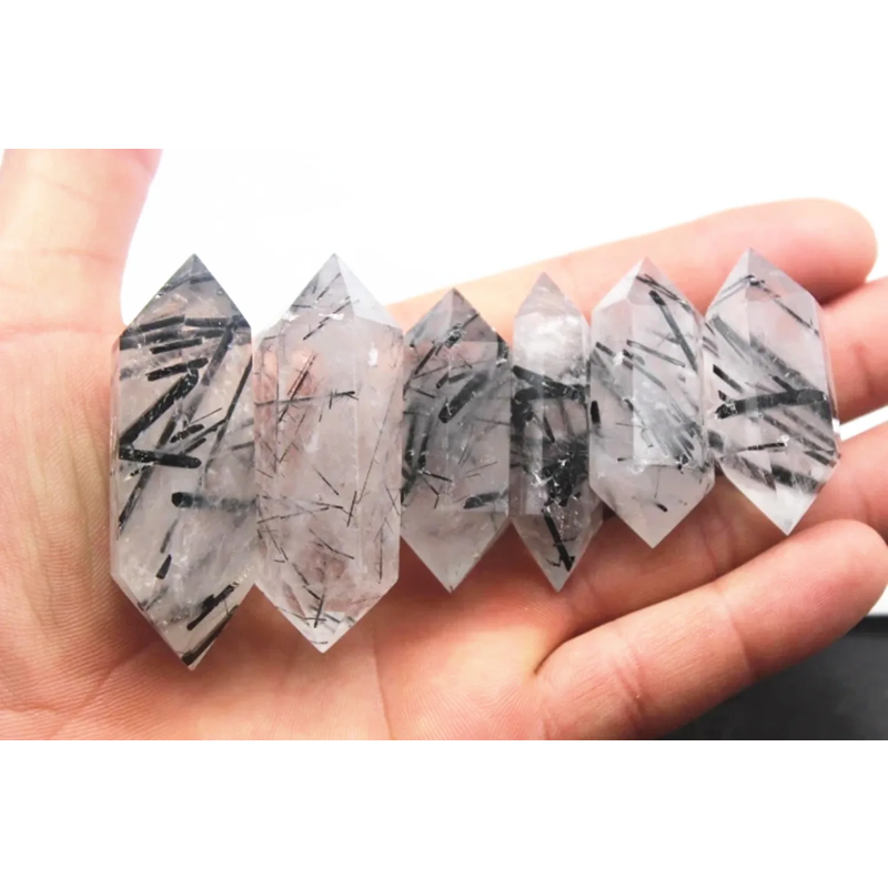 Natural Black Tourmaline Crystal Wand Points — Set of 6 Hexagonal Energy Stones, Chakra Home Decor