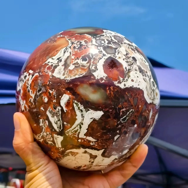 1pc 7.5-8cm Natural Money Lace Agate Sphere, Fengshui Fortune Ball, Home Decor Ornament, Holiday Gift & Crystal Stones Sphere