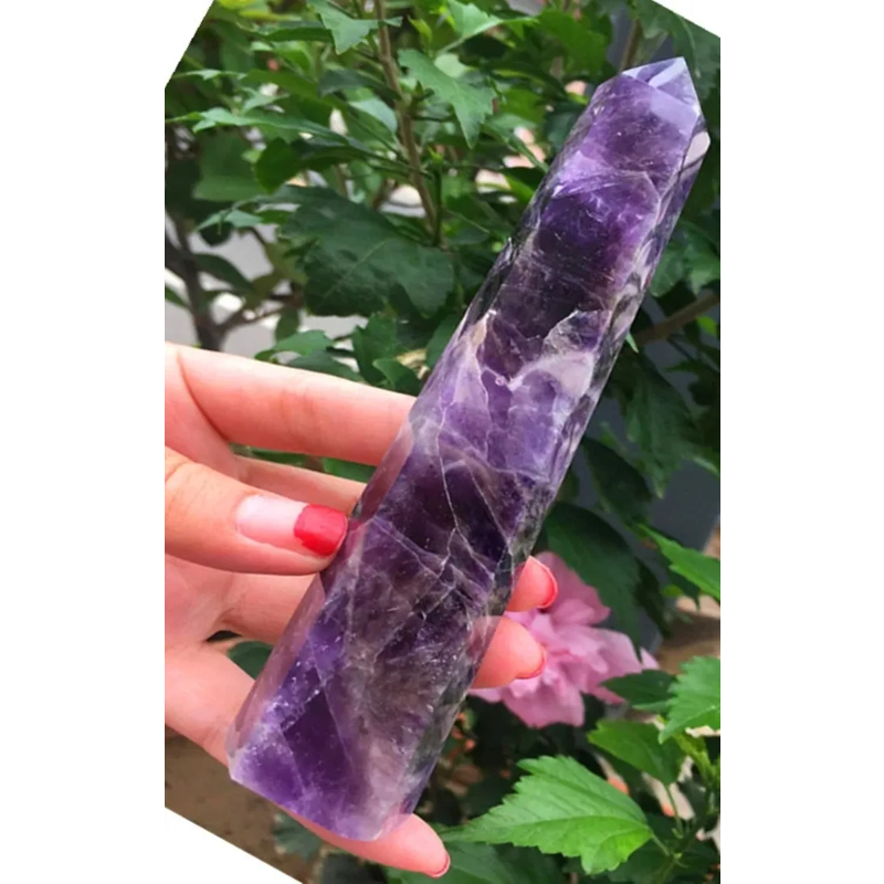 Natural Fantasy Amethyst Crystal Obelisk — 130–140mm Phantom Quartz Tower Specimen