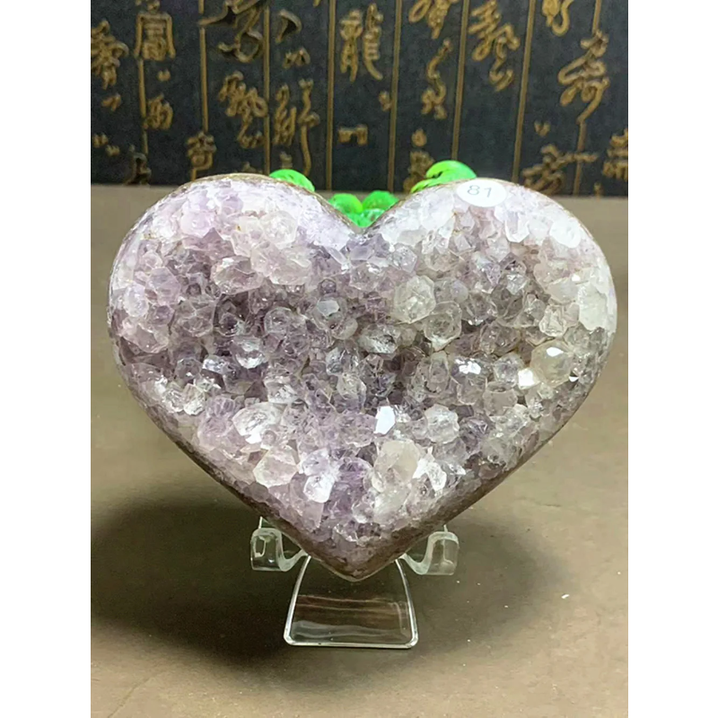 A 1 Natural Purple Crystal Hole, Heart Shape, Quartz Cluster, Specular Energy Healing, Send Bracket