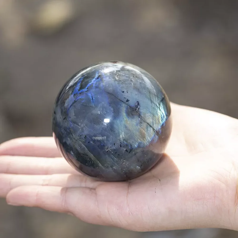 Natural Rainbow Moonstone Crystal Ball — Polished Quartz Sphere with Display Bracket